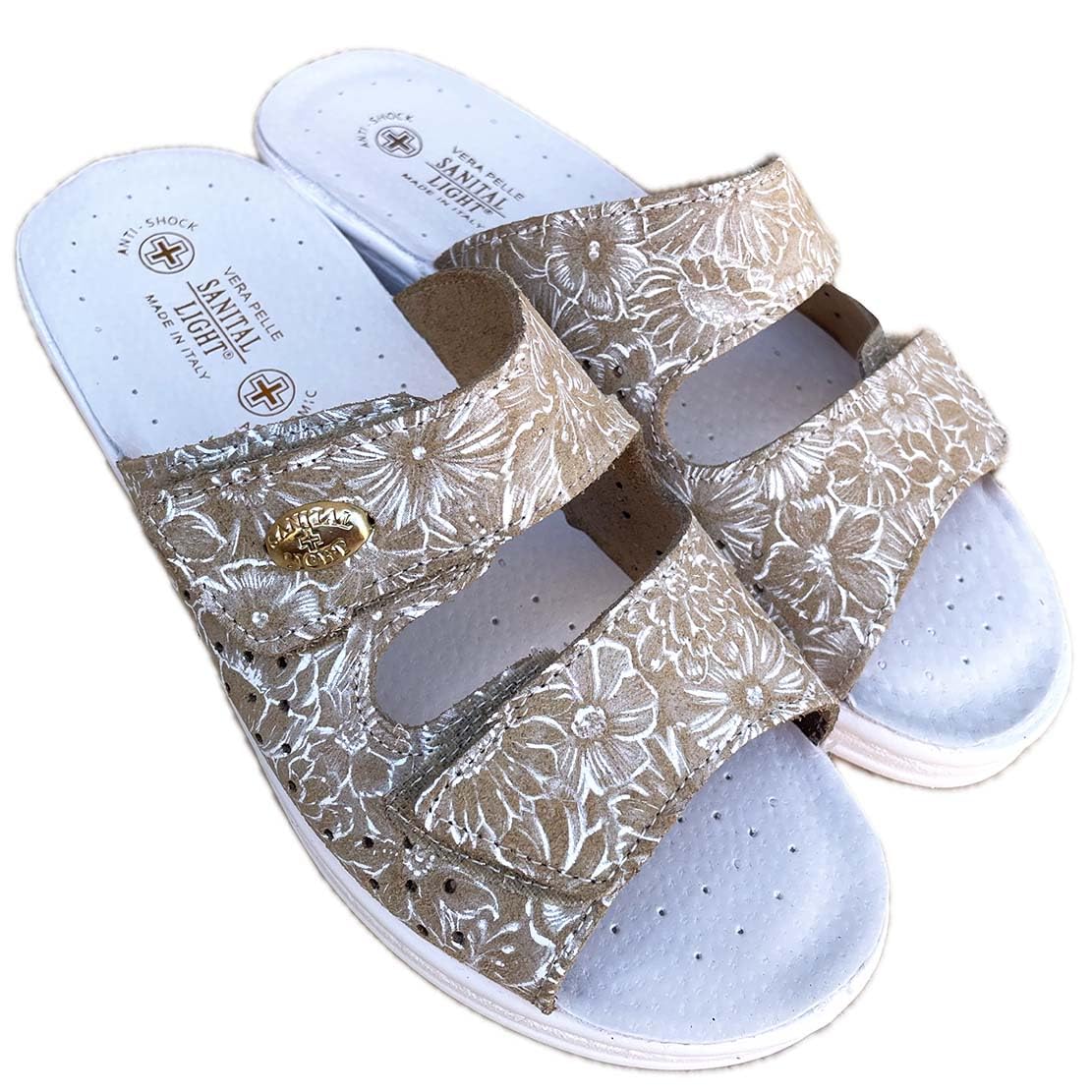 sanitarie donna doppio strappo tomaia vera pelle fiori sottopiede soft ondo resitente silenzioso A573