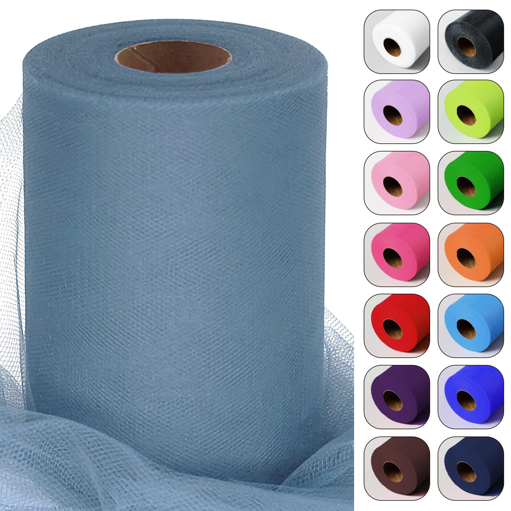 Dusty Blue Tulle Fabric Roll 6 Inch by 100 Yards (300 feet) Sheer Netting Spool for Tutu Skirt Gift Wrapping Wedding Baby Shower Party Decorations DIY Crafts