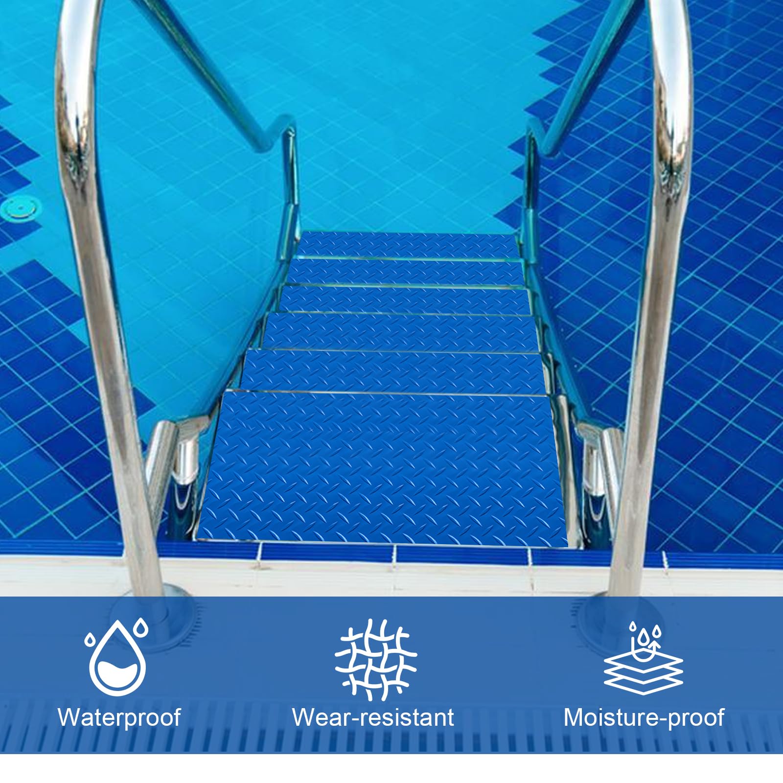 3 unidades de alfombrilla para escalera de piscina: 90 x 23 cm, alfombrilla protectora para piscina, alfombrilla antideslizante con textura antideslizante para pasos, escaleras, escaleras