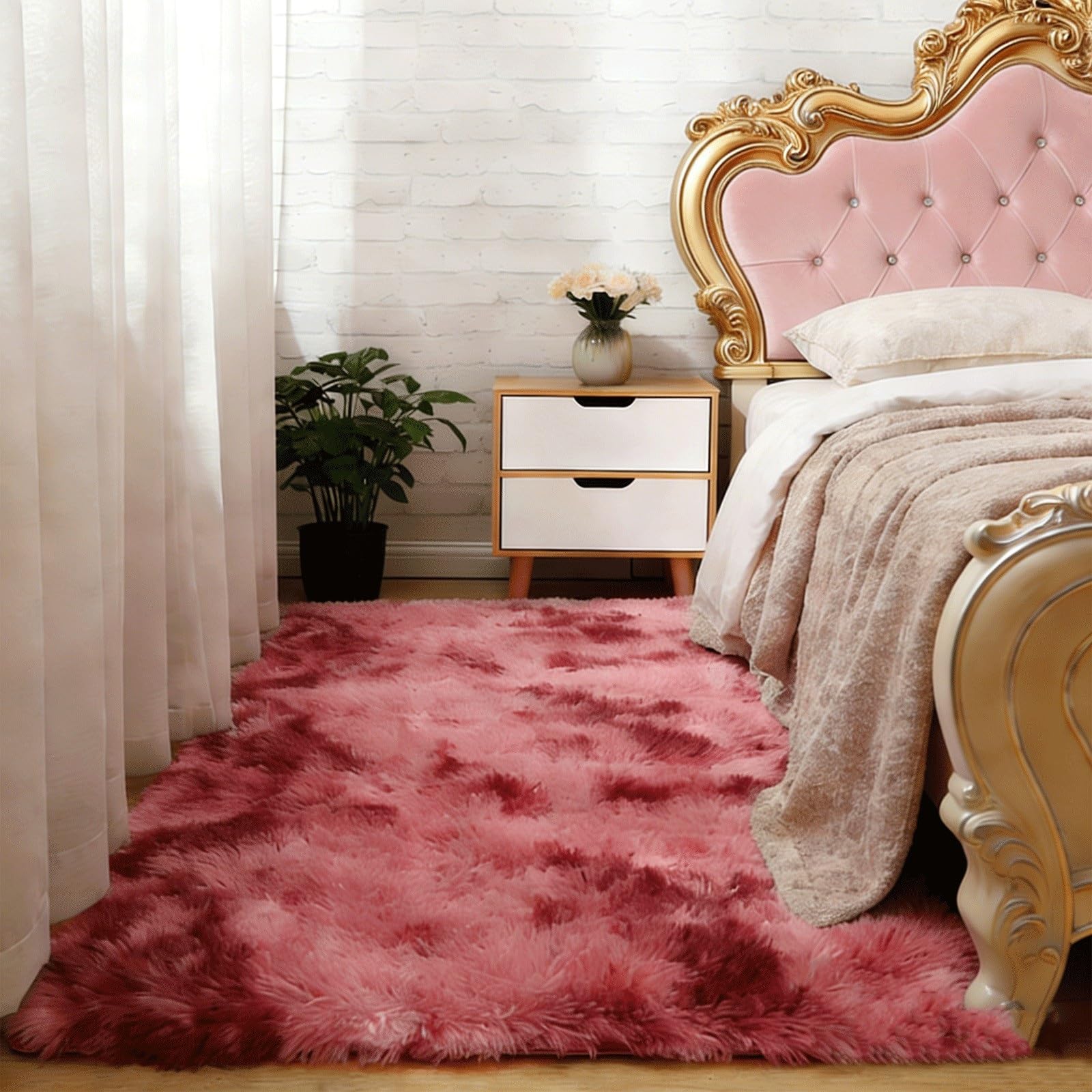 Tapis de salon doux shaggy 140x260 rouge pour réchauffer vos soirées