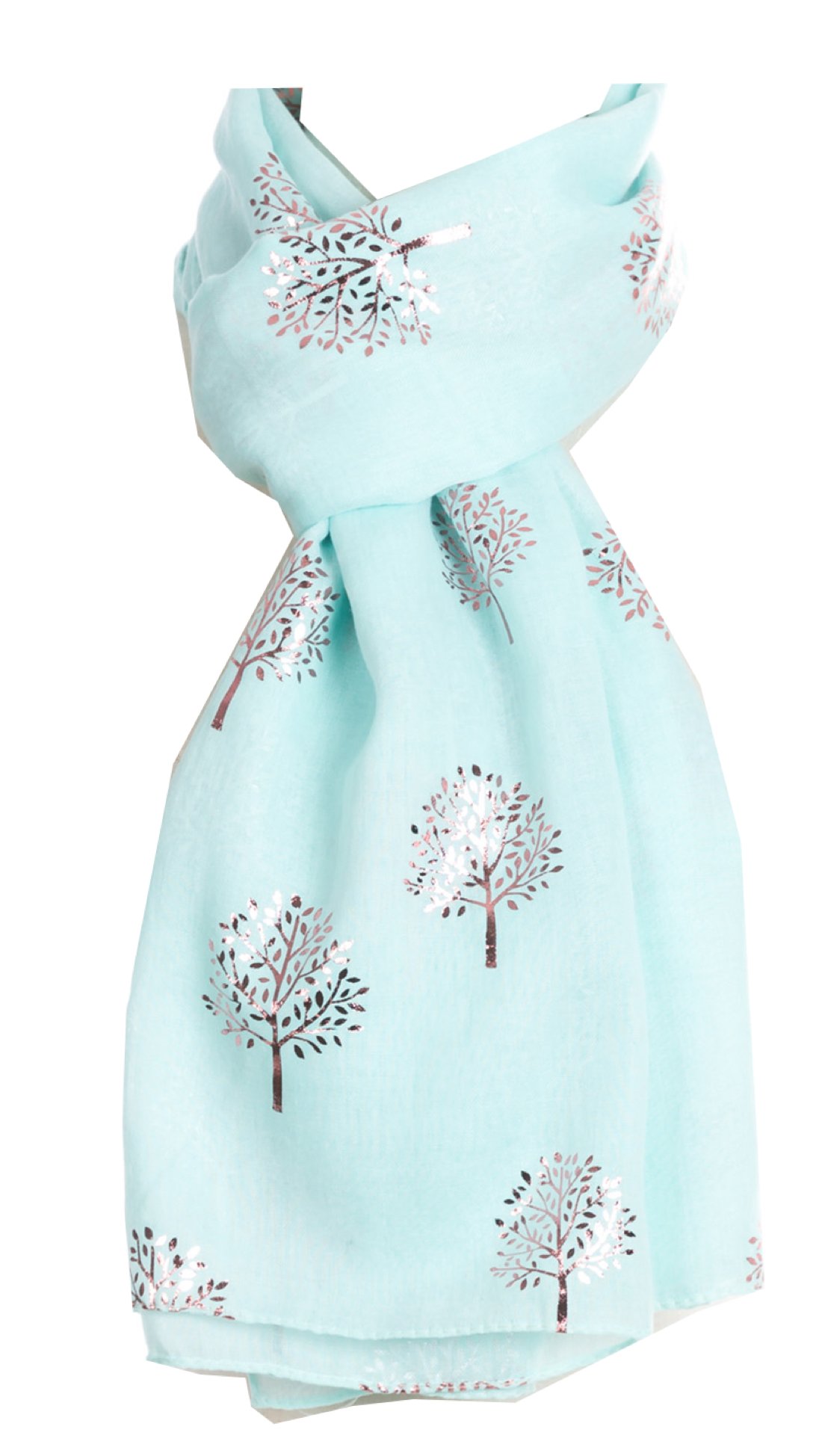 World of Shawls Silver Foil Mulberry Tree Print Fashion Scarf (Mint With Pink Foil Mulberry Tree)