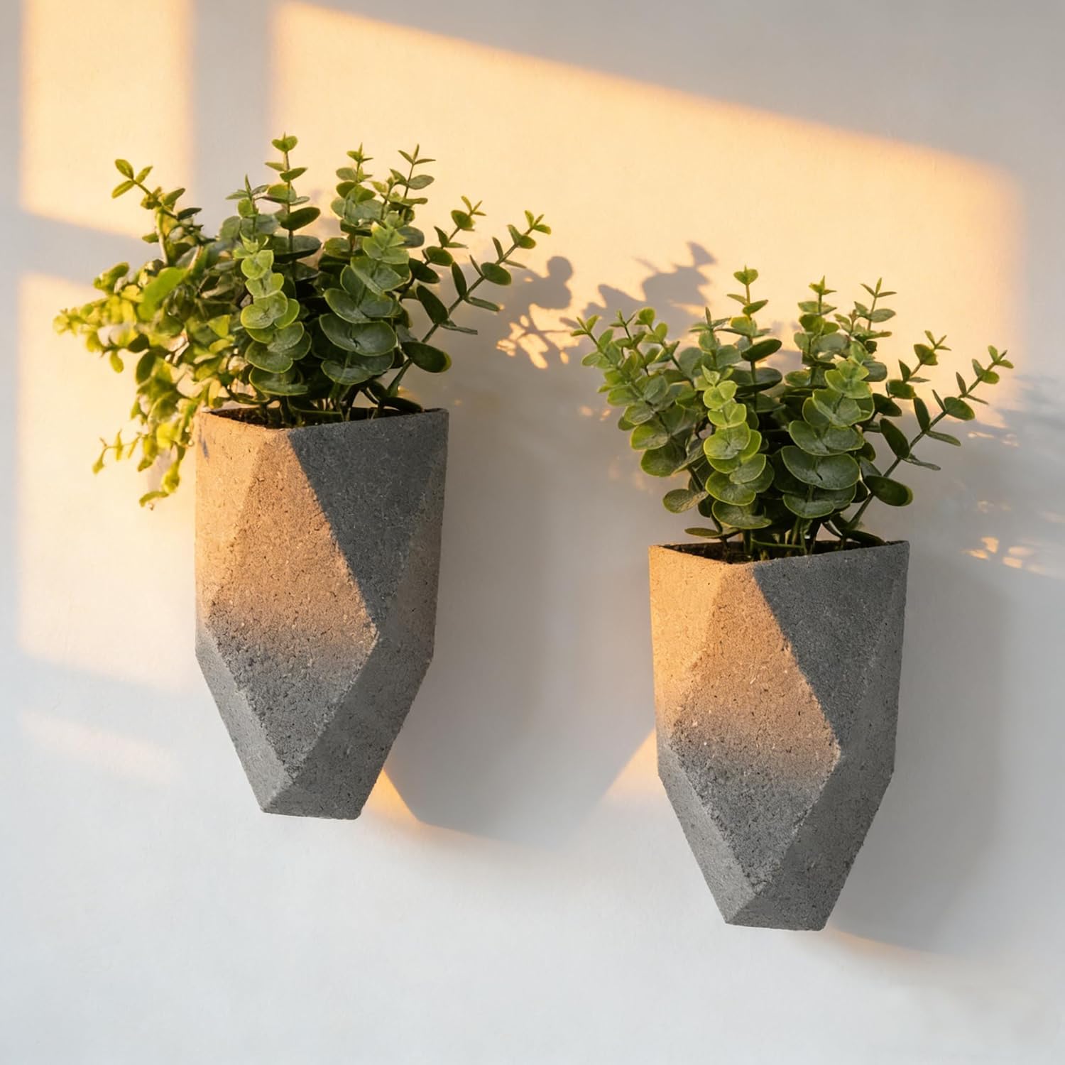 We Moment Metal Wall Planters Set of 2, Geometric Metal Wall Vase with Stone Texture Finish Grey Marble Look,for Living Room Bathroom Kitchen Entryway Hallway Modern Decor