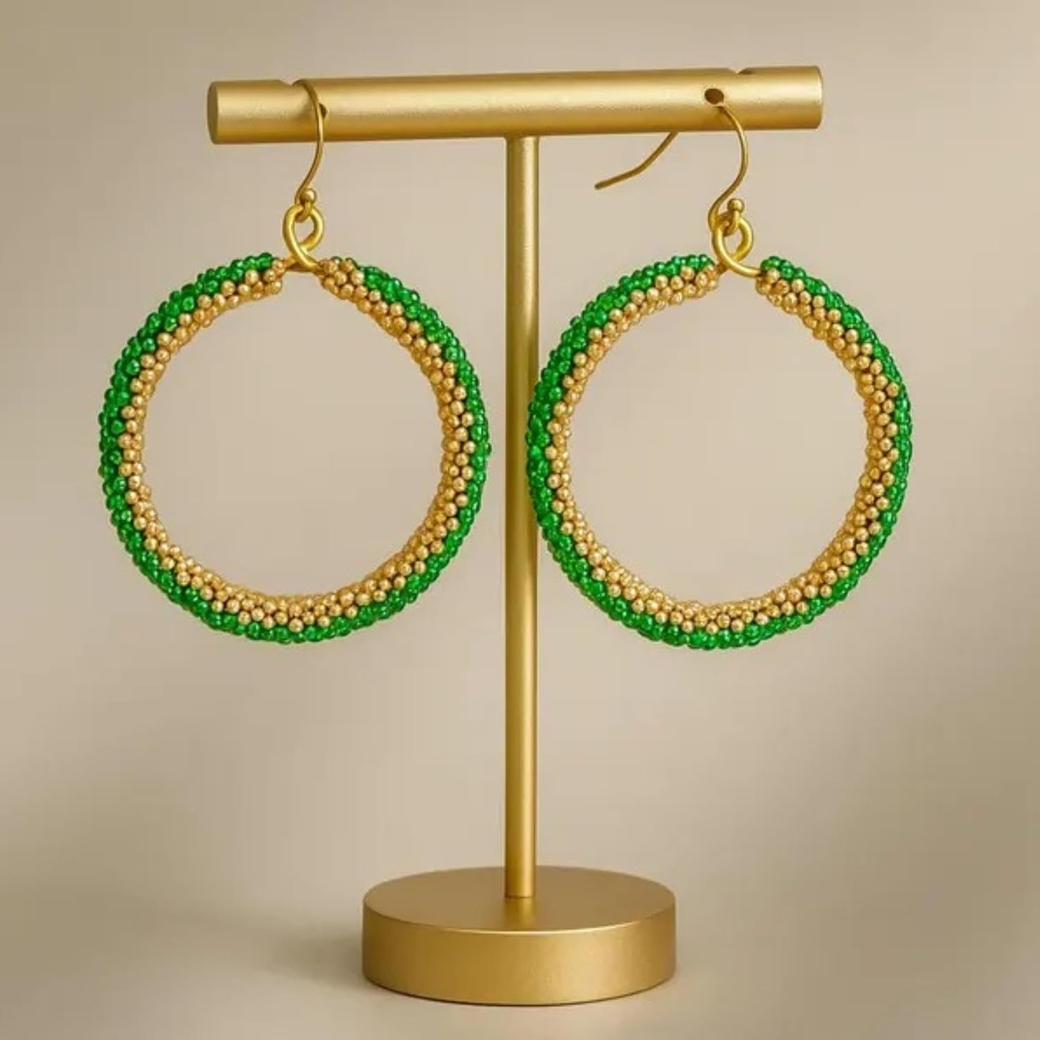 Handmade Bead-Wrapped Hoop Earrings for Women – Boho Statement Dangle Jewelry for Casual Outfits, Parties & Special Occasions