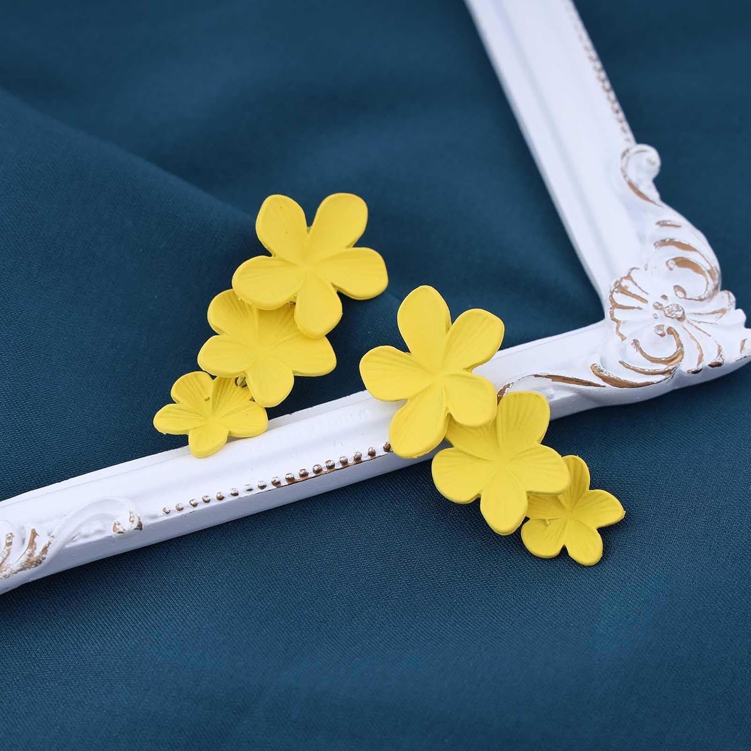 Boho Acrylic Flower Earrings Resin Flower Dangle Earrings Triple Flower Drop Earrings Yellow Enamel Flower Earrings Matte Flower Stud Earrings Jewelry for Women - Image 4