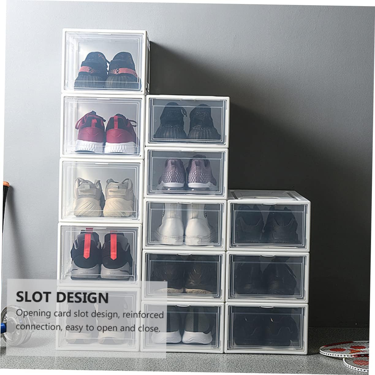 Outanaya 1pc Stackable Transparent Shoes Storage Box Organizer for Easy to Clean Versatile Use for Shoes Socks and Accessories