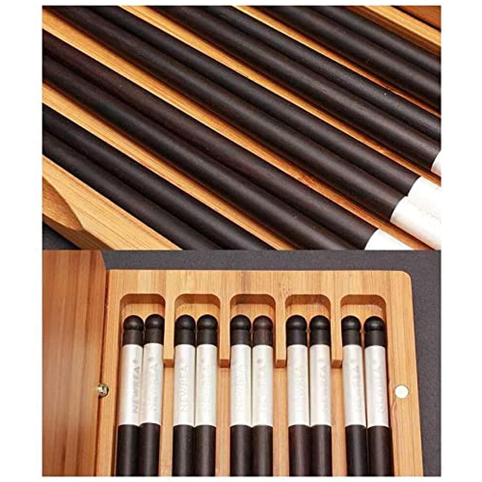 Baguettes réutilisables Lot de baguettes chinoises en argent 999, 25 cm, fabriquées à la main, emballage en bambou, idéales for les coffrets cadeaux et les collections, noires, 10 paires(5 pairs)