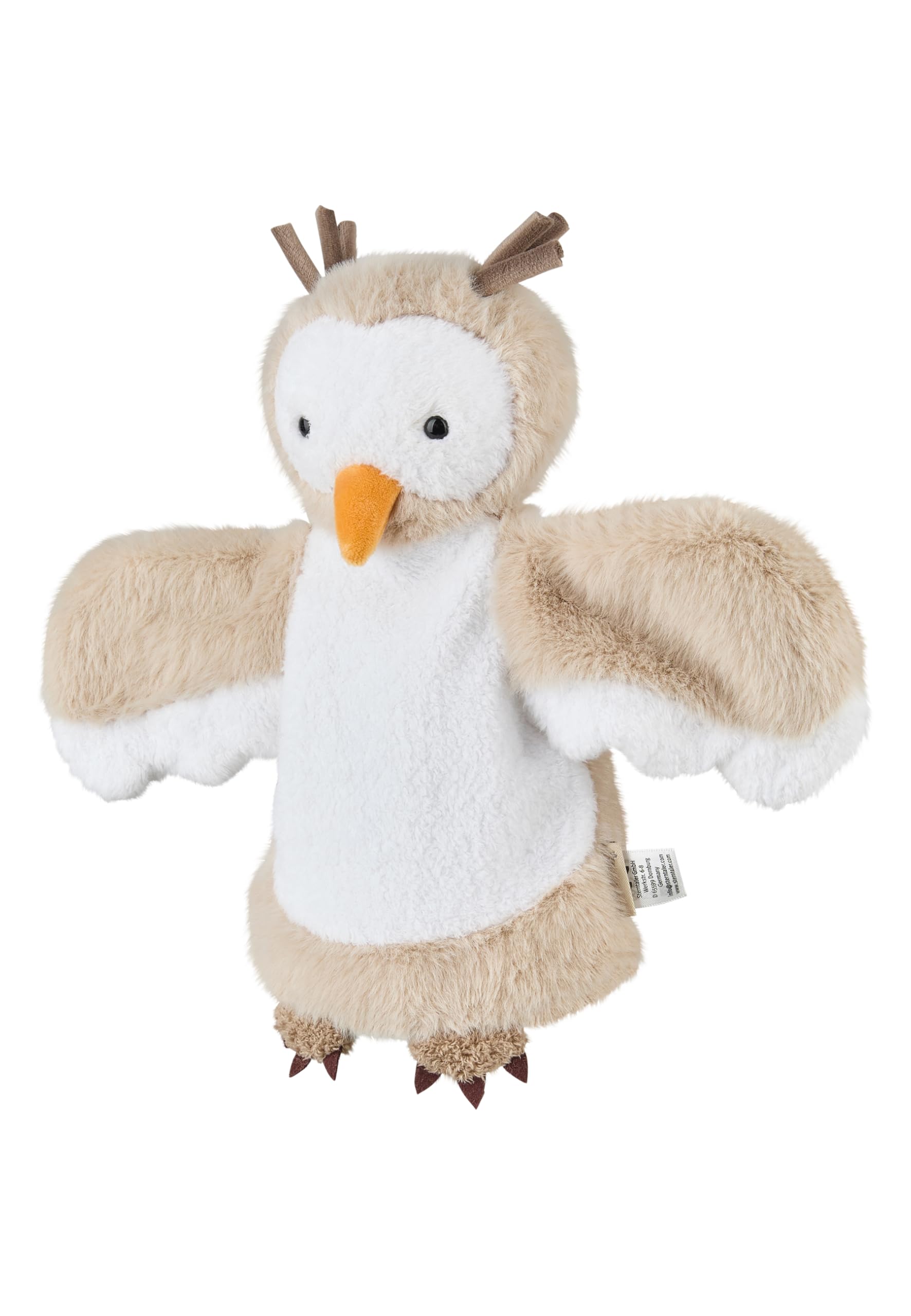 Sterntaler Hand Puppet Owl Soft Fleece Children's and Baby Toy Head Padded with Polyester Wadding 28 × 34 × 6 cm – Brown