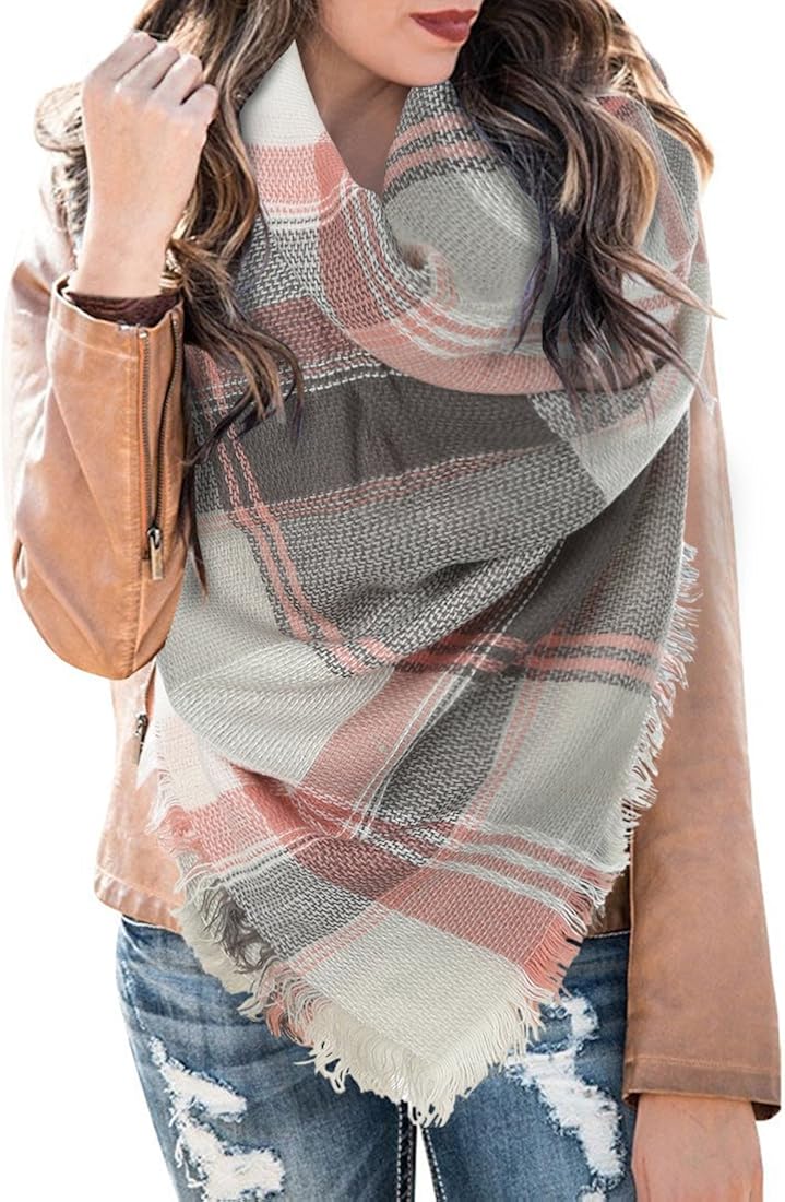 Chuanqi Womens Plaid Blanket Scarf Winter Soft Tassel Scarfs Gorgeous Wrap Shawl