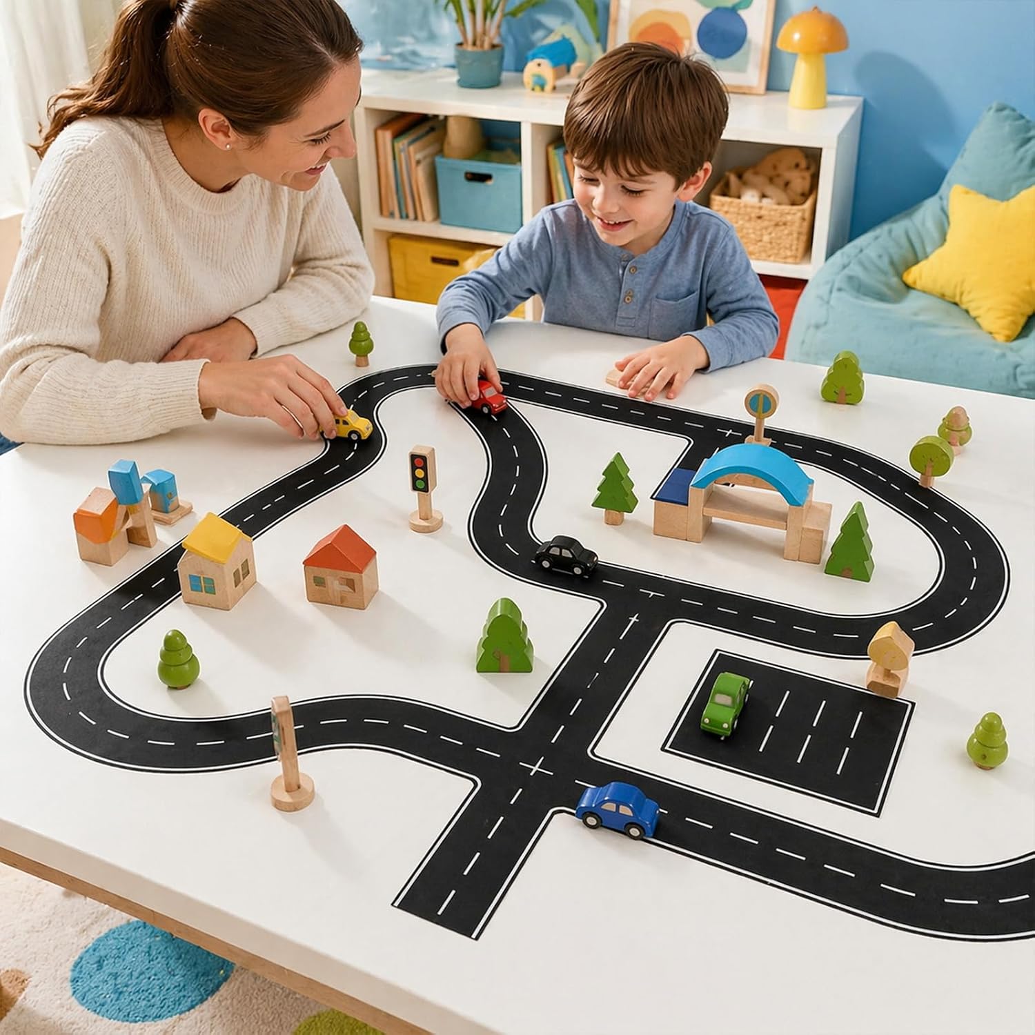 2 Pack 32.8 Feet Road Tape Roll, Black Toy Car Roadway Race Track Tape for Floors Tables Walls, Peel and Stick Racing Track Tape for Playrooms Classrooms Smooth Surface Decor