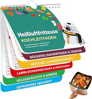 Airfryer Zubehör,Deutsches Airfryer Kochbuch,Air Fryer Rezeptbuch Magnetisch Spickzettel Heißluftfritteuse,Rezepte für Temperatur, Dauer Menge