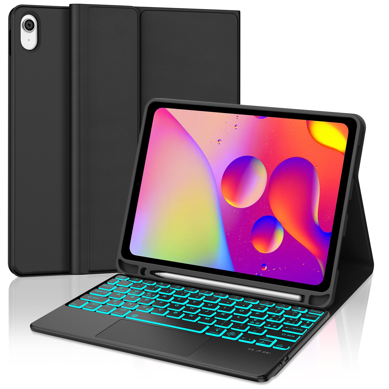 Funda con Teclado para iPad 11 Generación A16 2025/10 Gen 2022 | Teclado Bluetooth Retroiluminado Desmontable con Funda Delgada y Touchpad para Tablet iPad 11/10 Gen 11/10.9 Pulgada, Negro