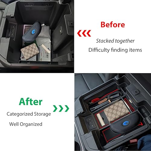 Miniatura 4 de Bandeja organizadora de reposabrazos de consola central de tamaño completo para Chevy SilveradoGMC Sierra 1500 y 2020-2023 SilveradoSierra 25003500