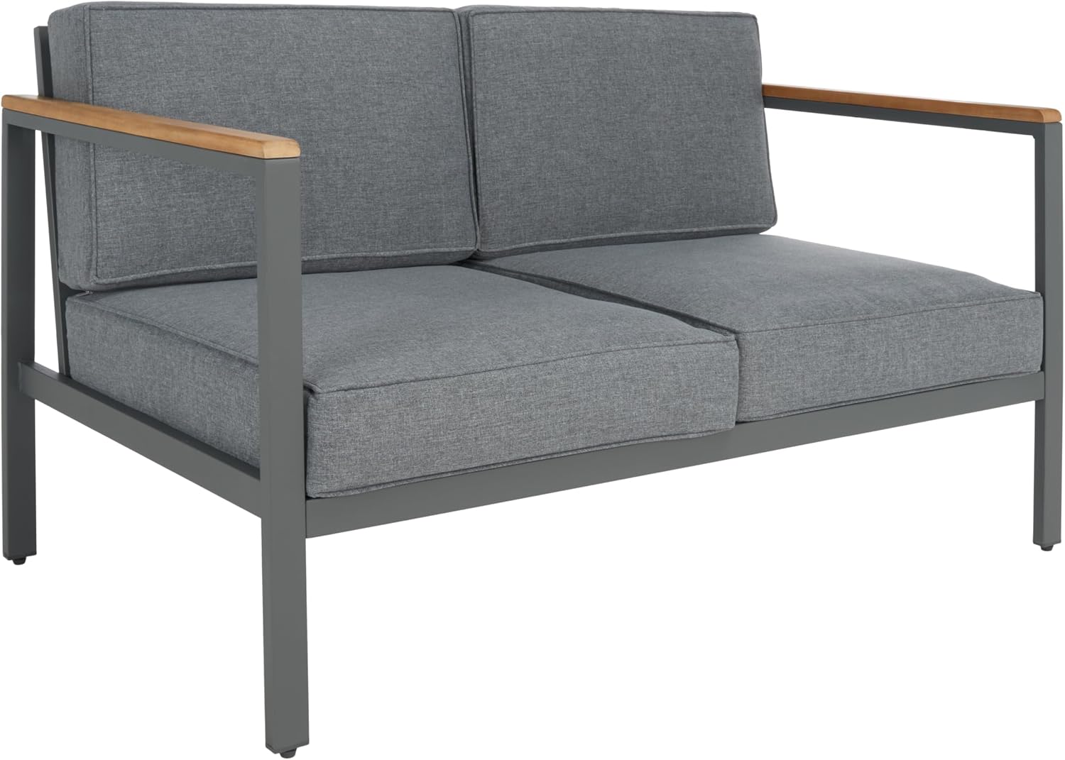 SAFAVIEH Outdoor Collection Chicopee Natural/Grey Solid Wood Corner Conversation Patio Set