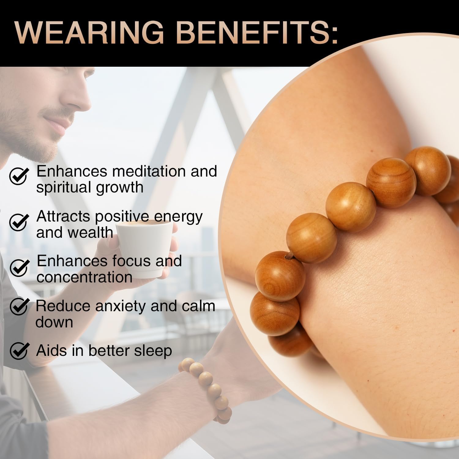 White Sandalwood Bracelet - Authentic India Mysore Sandalwood Beads Handcrafted, Soothing Aromatic Wood Bracelet for Buddhist, Meditation, Prayer, and Daily Wear, Gift for Men and Women - Image 5