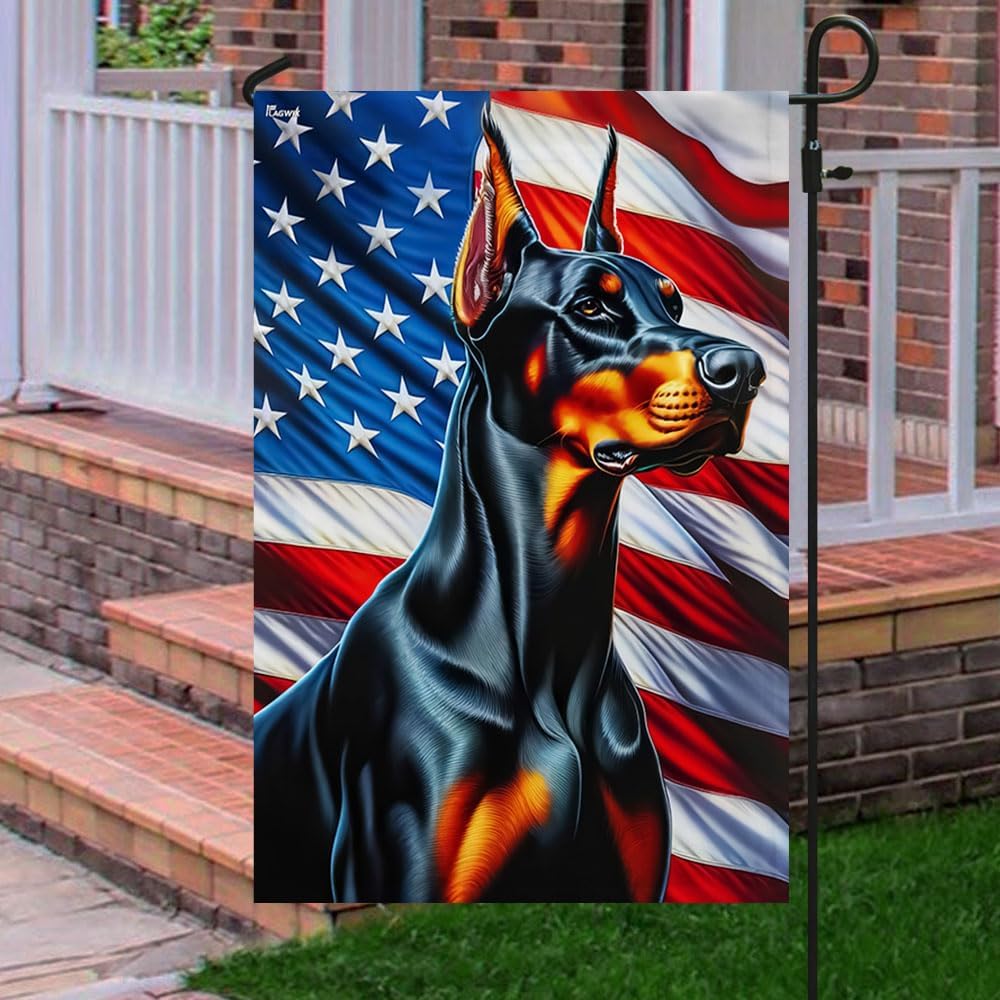 American Flag-Doberman Pinscher Dog American Flag TQN2668F, 3x5 ft. Flag-USA Flags Premium Polyester-Decorative Indoor Outdoor Flag