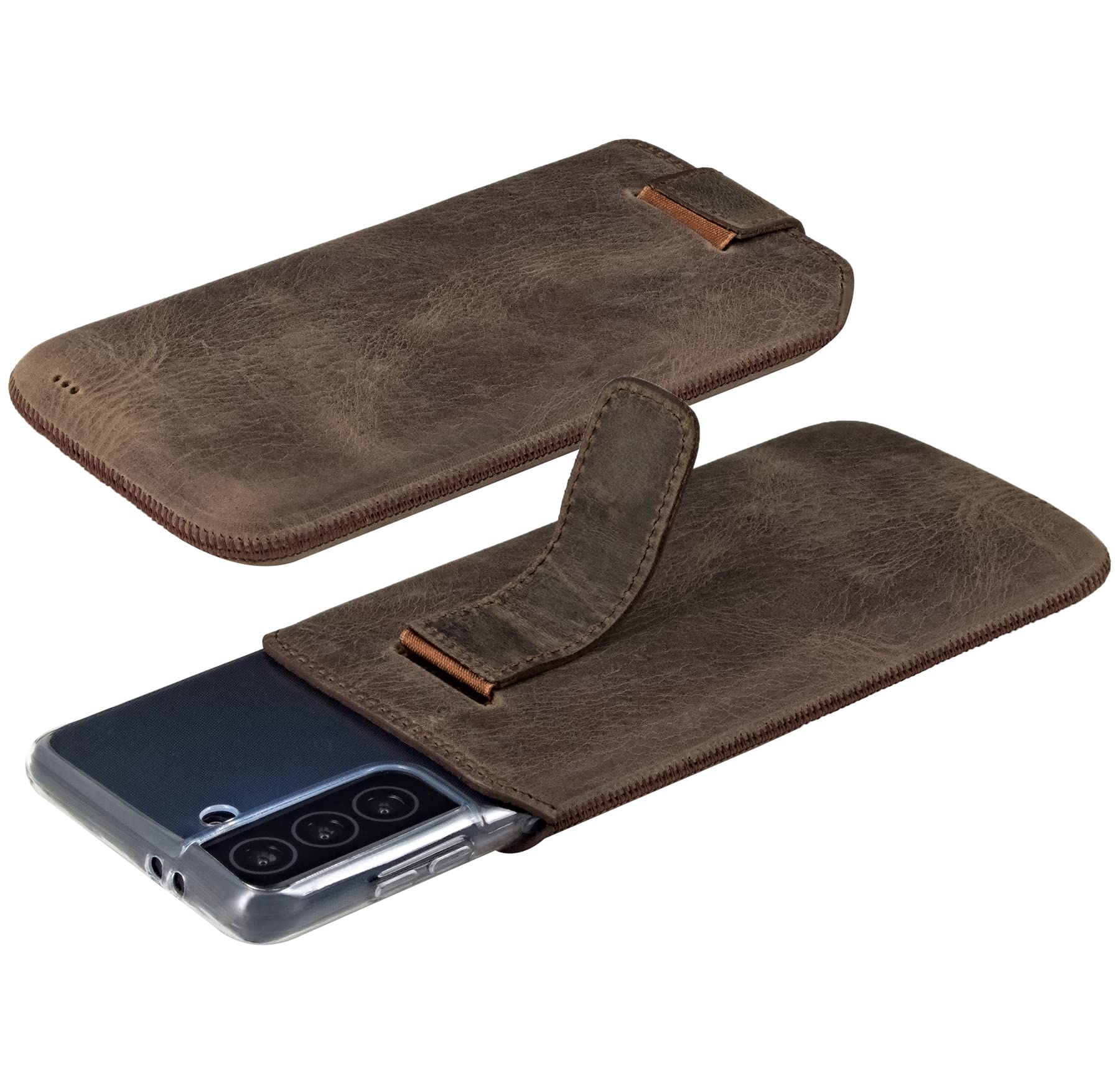 Suncase Etui Tasche kompatibel mit Samsung Galaxy S23 Plus 5G Hülle mit ZUSÄTZLICHER Case/Schale/Bumper Lasche mit Rückzugfunktion Handytasche Ledertasche Schutzhülle in antik-braun