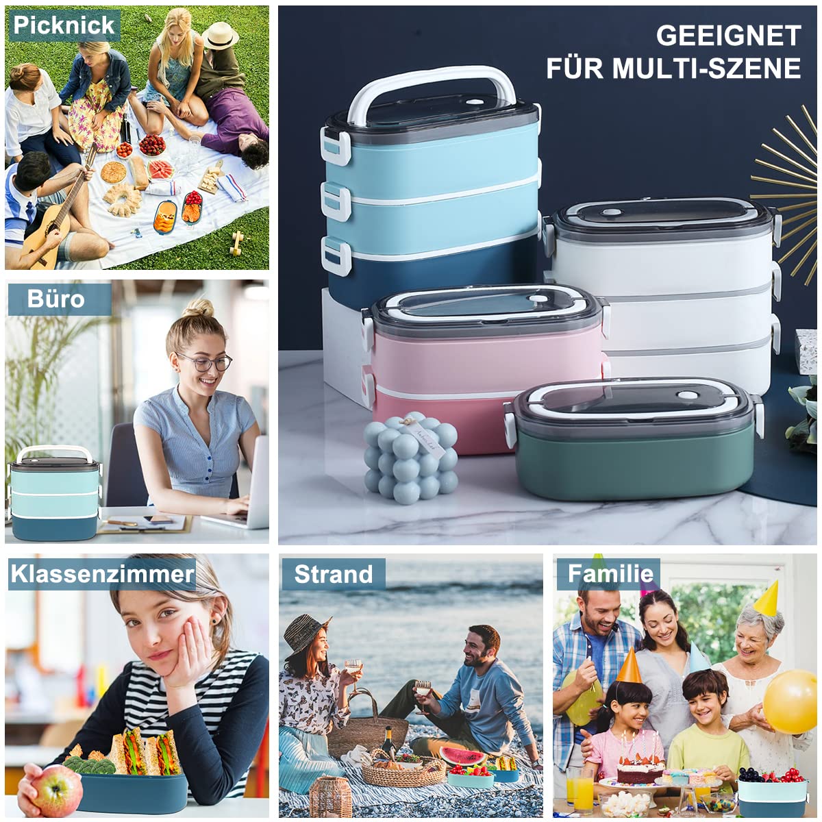 YARRAMATE Set di 2 contenitori per il pranzo in acciaio inox, con scomparti, per la colazione, per la scuola, per adulti, per alimenti, portatile, per