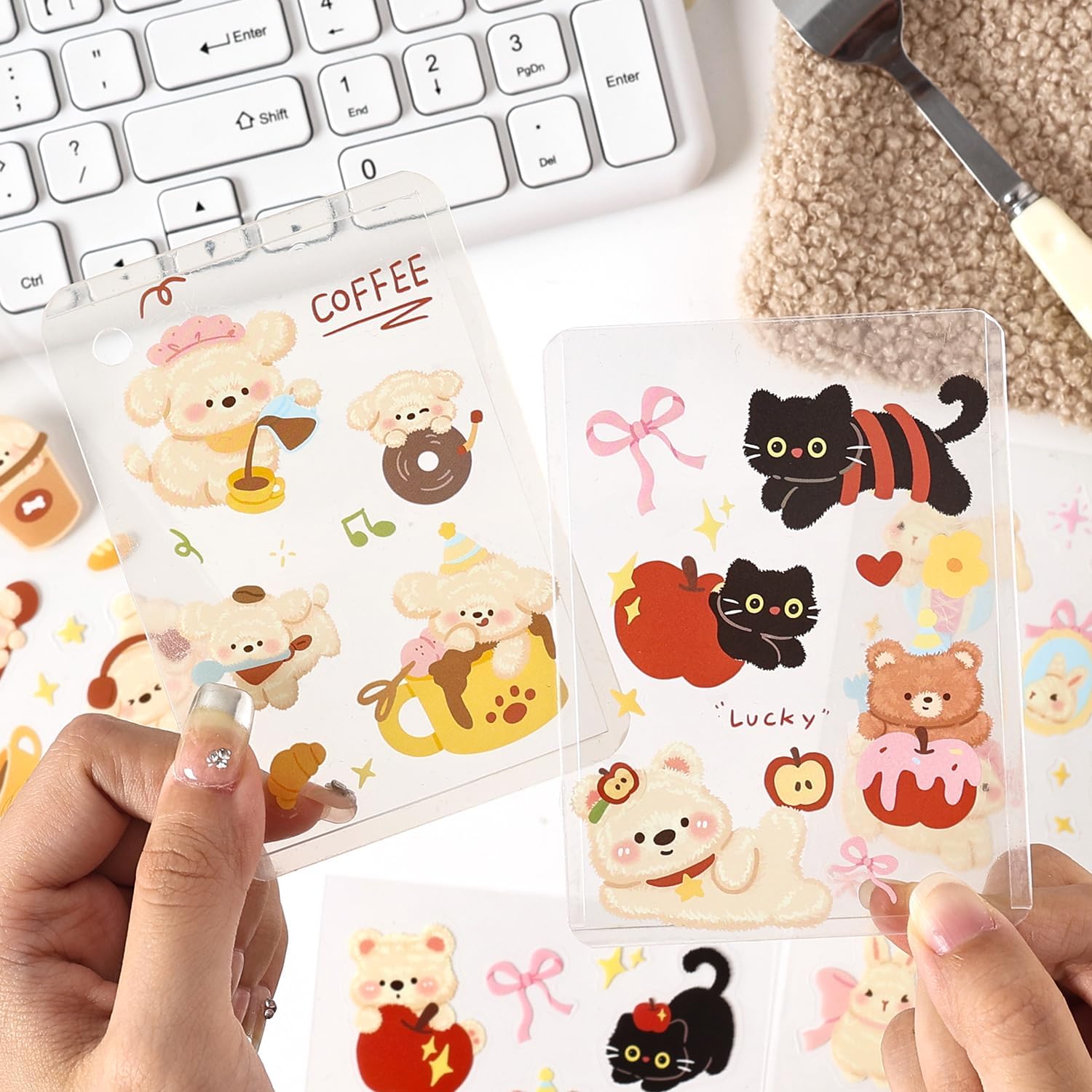 128Pcs Cute Pets for Scrapbooking,Self-Adhesive Transparent Cute Pets Scrapbook Supplies Journaling Supplies for Adult Card Making Letters DIY Water Bottle Cards Decoration image 4
