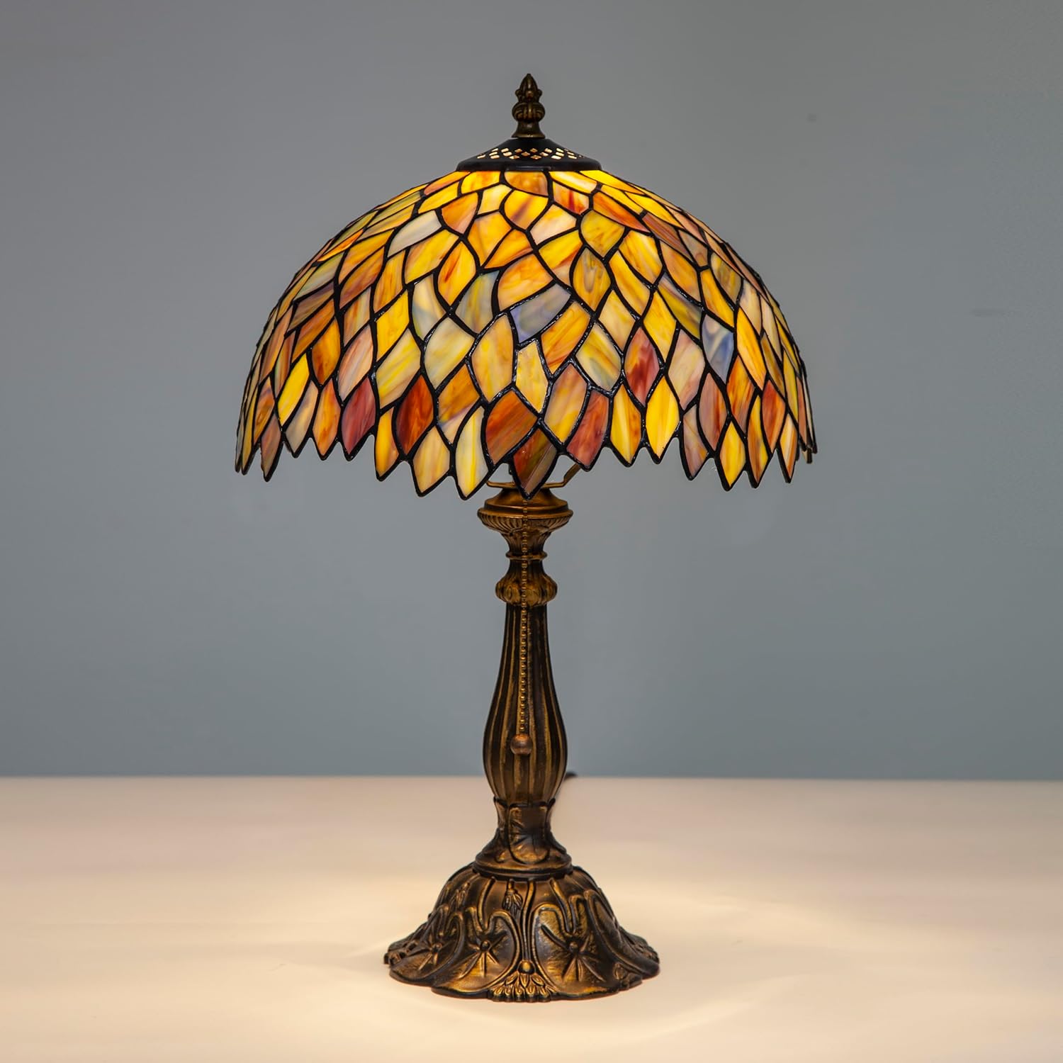 Tiffany Style Table Lamp Vintage Stained Glass Desk Lamp Mable Gradient Green Wisteria Bedside Reading Light Decor Bedroom Living Room Home Office D12 xH18