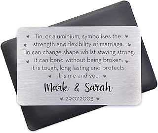 Beecreative 10th Tin Anniversary Wallet Card Gift For Him, Her, Husband, Wife - 10th Wedding Anniversary Metal Wallet Card - With Holder