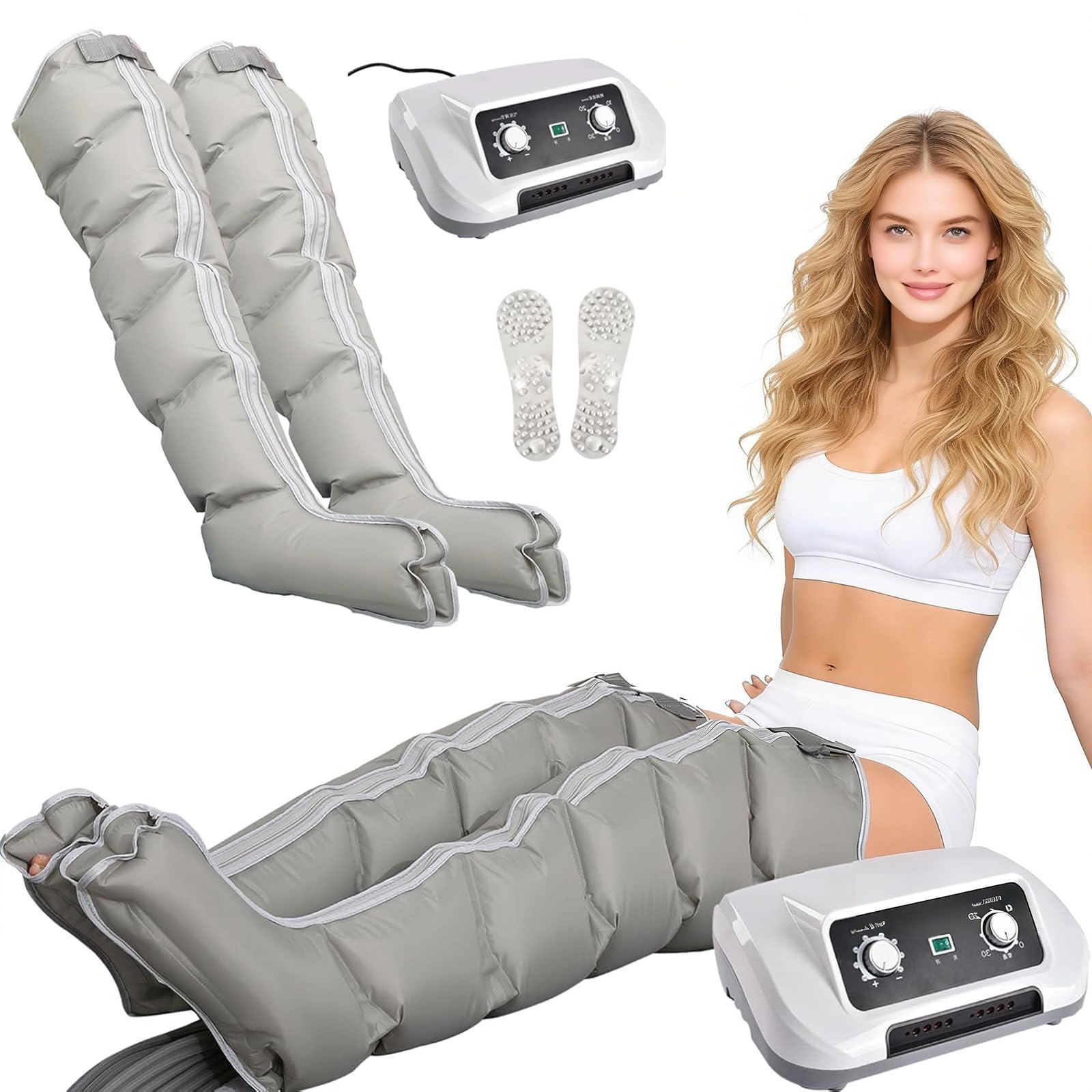 2026 Neu Lymphdrainage Gerät Beine Bei Lipödem - Kompressions-Beinmassagegerät mit 8 Luftkammern, Reduzierung Schwellungen und Müdigkeit - XL Größe (Grey, 2 Legs+2 arms+1 Waist)