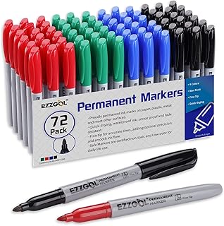 Permanent Markers Bulk, EZZGOL Permanent Marker Bulk Pack of 72, 4 Assorted Colors, Fine Point Permanent Markers For Kids ...