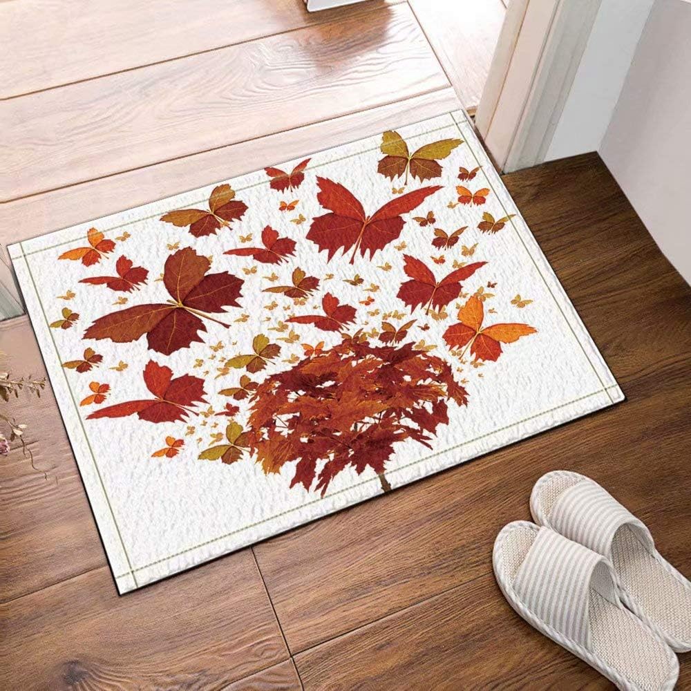 FEIYANG Art Deco Maple Leaf Butterfly Fly Bathroom carpet anti-slip door mat floor entrance outdoor indoor front door mat children bathroom mat 60X40CM bathroom accessories