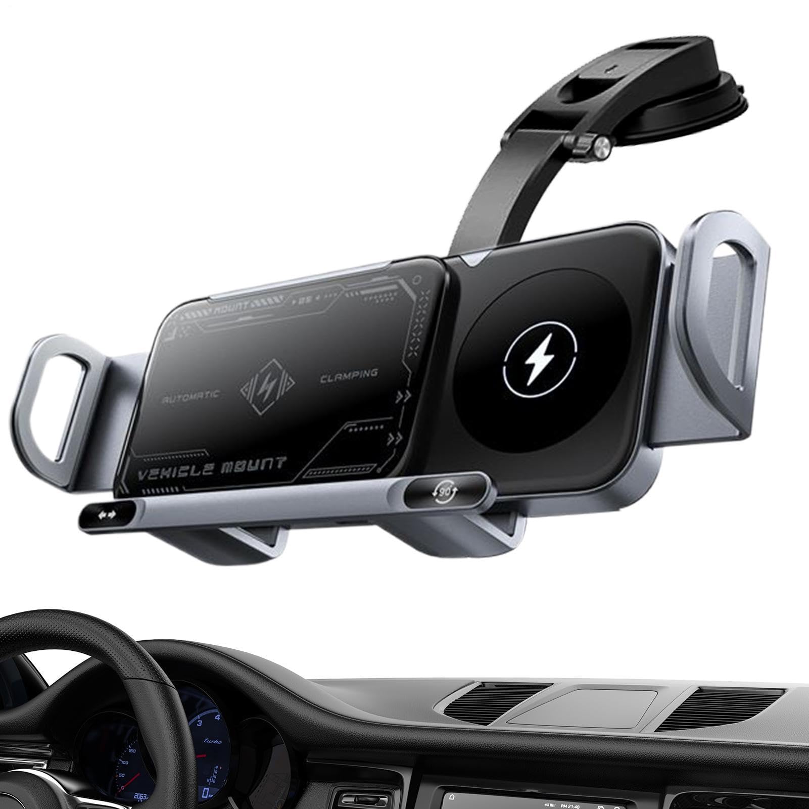 Generico Caricatore Wireless Auto Porta Cellulare Veicolo | Supporto Smartphone Auto Caricabatterie 15W Doppia Bobina