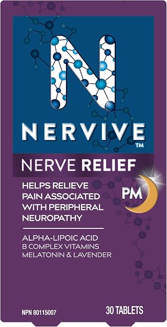 Nervive Nerve Relief PM, Helps Relieve Pain associated with Peripheral Neuropathy, Alpha Lipoic Acid ALA, Vitamins B1-Thiamine, B6, & B12, Melatonin, Chamomile, Lavender, 30-Night Supply, 30 Count