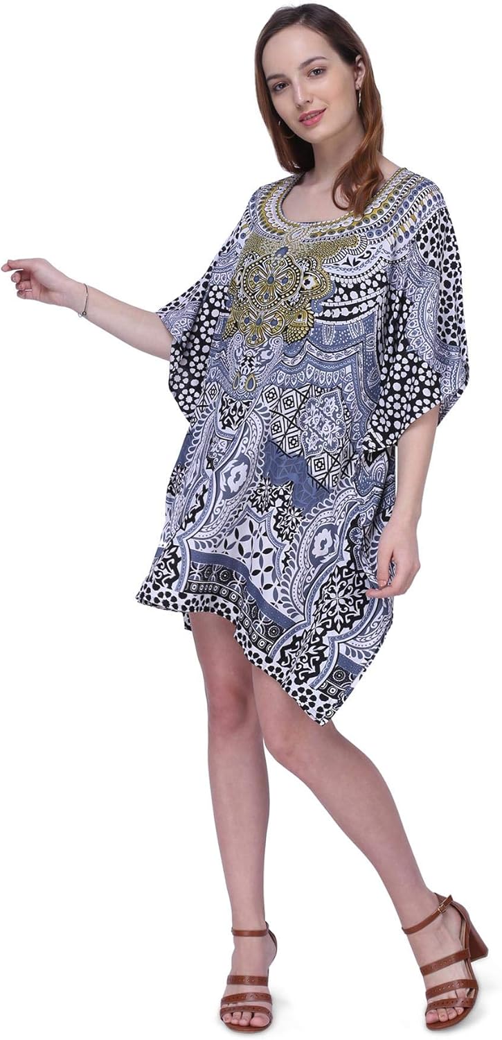 Miss Lavish London Women’s Plus Size Short Kaftan Cover Up Dress, Resort Wear Caftan, Summer Cruise Vacation Swim Coverup - Image 2