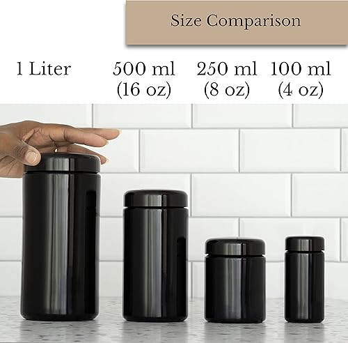 Miniatura 8 de Tarro de vidrio ultravioleta negro con tapa | Recipiente hermético a prueba de olores de 16.9 fl oz de 16 onzas | Almacenamiento de hierbas de