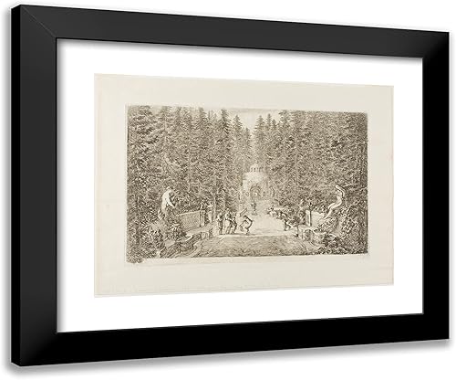 ArtDirect Stefano Della Bella 24x20 Black Modern Framed Art Print Titled Les Jets D'eau sortant de Terre, from Vues de la Villa de Pratolino