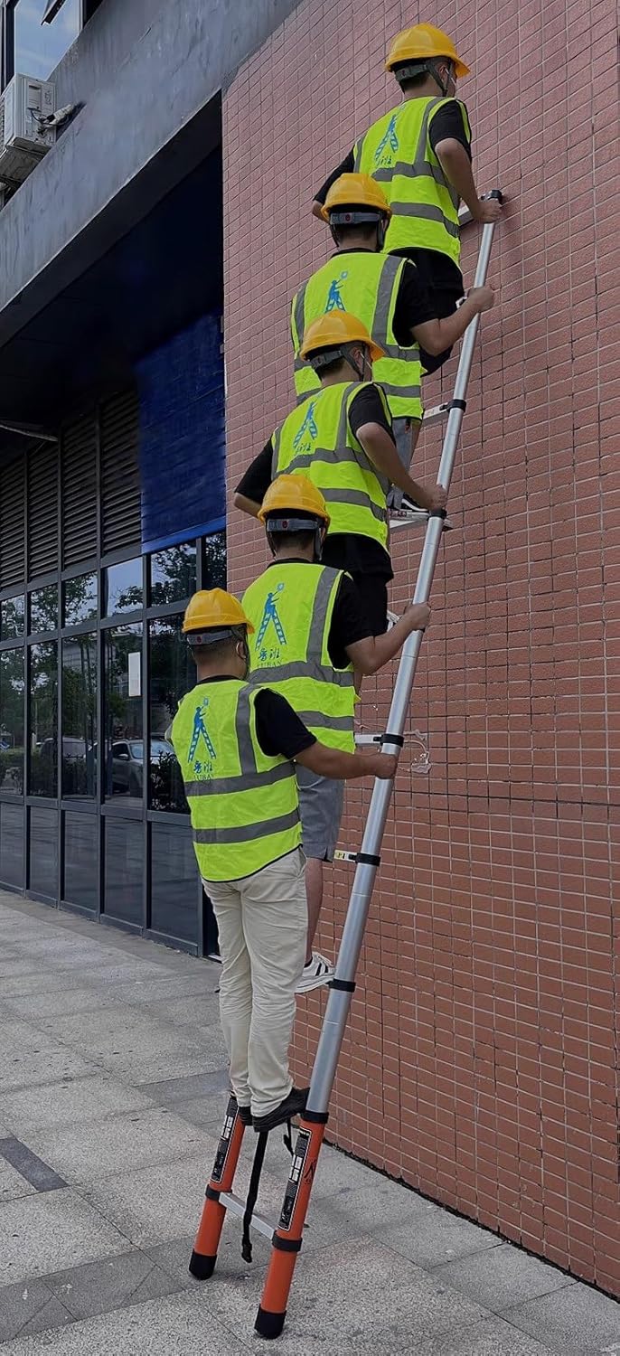 6.2m Folding Telescoping Ladder Aluminum Extension with Hooks & Non-Slip Feet 150kg Load Capacity Ideal for Home Attic RV Outdoor Roofing Compact & Portable (Sizes: 2m/6.5ft)