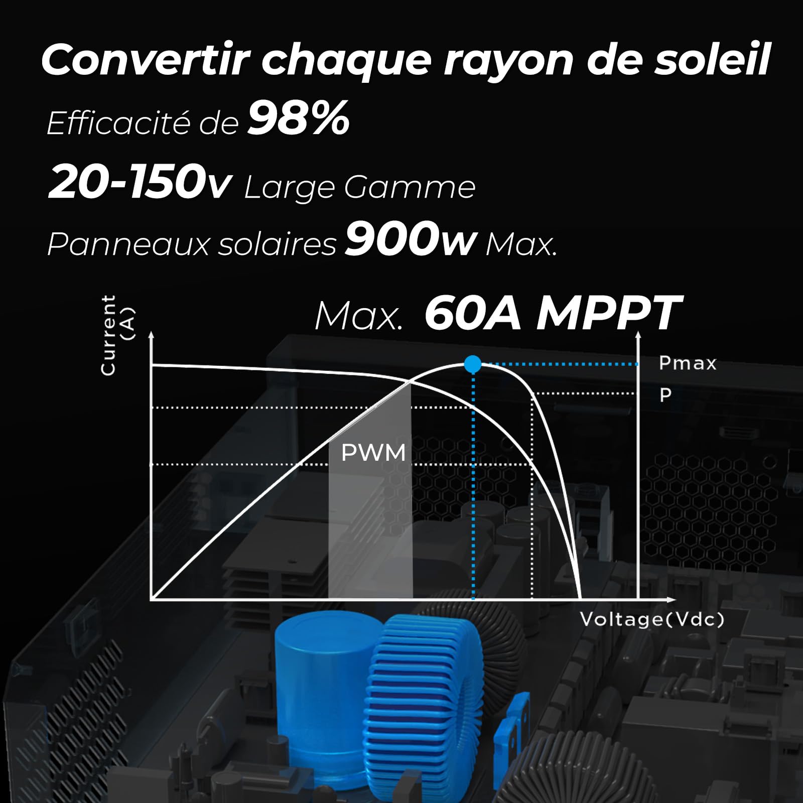 EDECOA Onduleur Hybride 2000 W 12 V vers 230 V 2000 VA/2000 W MPPT 60 A sinusoïdal Pur (Off Grid) avec Chargeur de Batterie, priorité réseau, régulateur de Charge Solaire