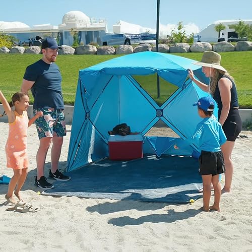 Miniatura 6 de Night Cat Tienda de campaña de playa emergente 3 4 personas refugio de playa con toldo y huella, protección UV UPF 50+ patio trasero camping al aire