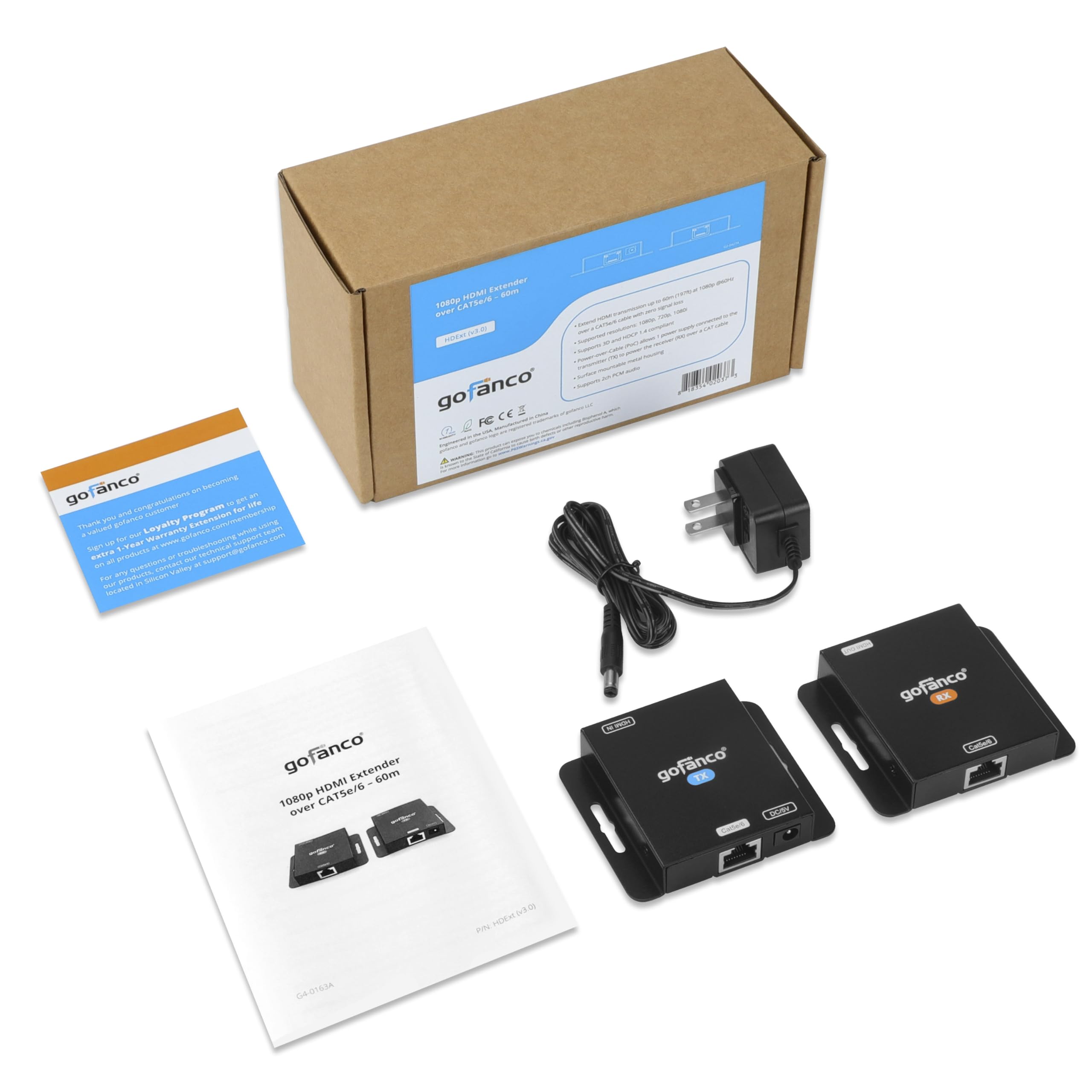 Gofanco - Prolunga HDMI 1080p su un singolo cavo Ethernet CAT5e/CAT6/CAT7, fino a 50 m a 1080p, supporta video 3D