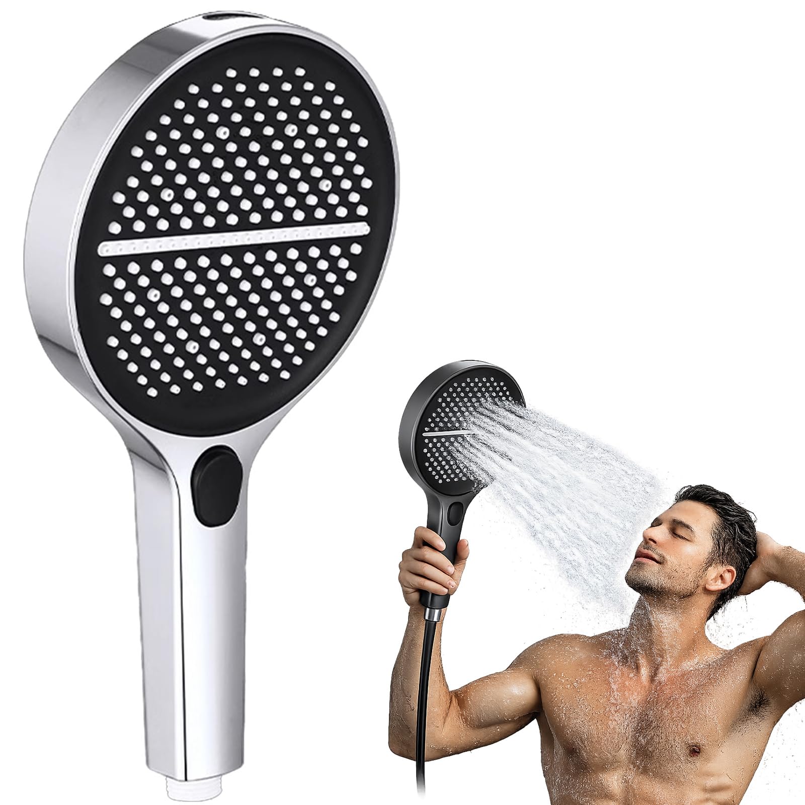 VortexRain XL Wide-Coverage 4-Mode Handheld Shower Head, Anti Rust