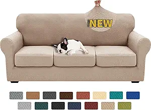 XINEAGE 2025 New 4 Pieces Couch Covers for 3 Cushion Couch Super Stretch Thick Soft Sofa Cover Anti Slip Sofa Slipcover Dogs Cats Furniture Protector (Khaki, 71"-91")