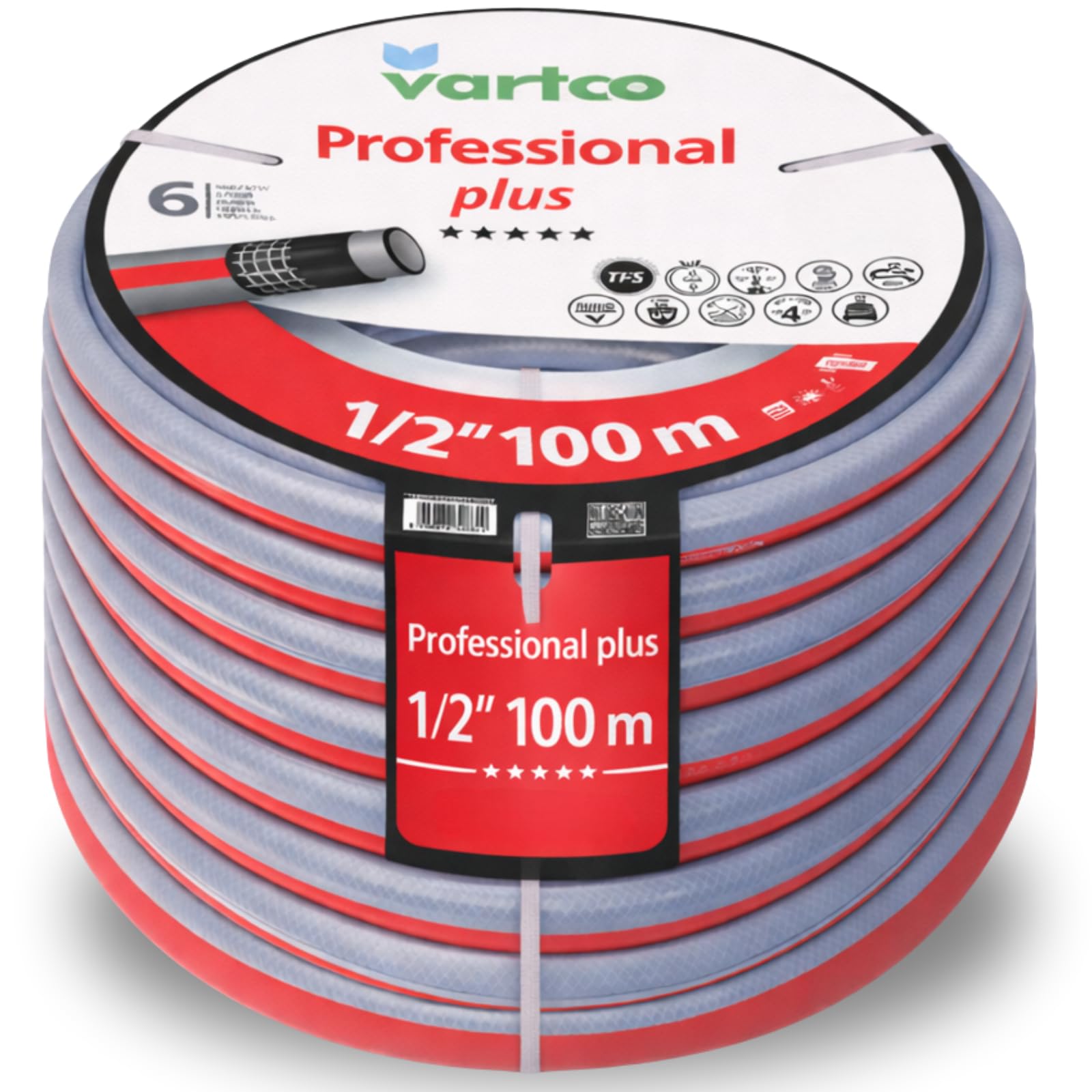 Professional Plus 6-lagiger Gartenschlauch 1/2" 100m – Trinkwasserschlauch Lebensmittelschlauch – Torsion-Free System (TFS) – Flexibel UV-beständig 30 Bar