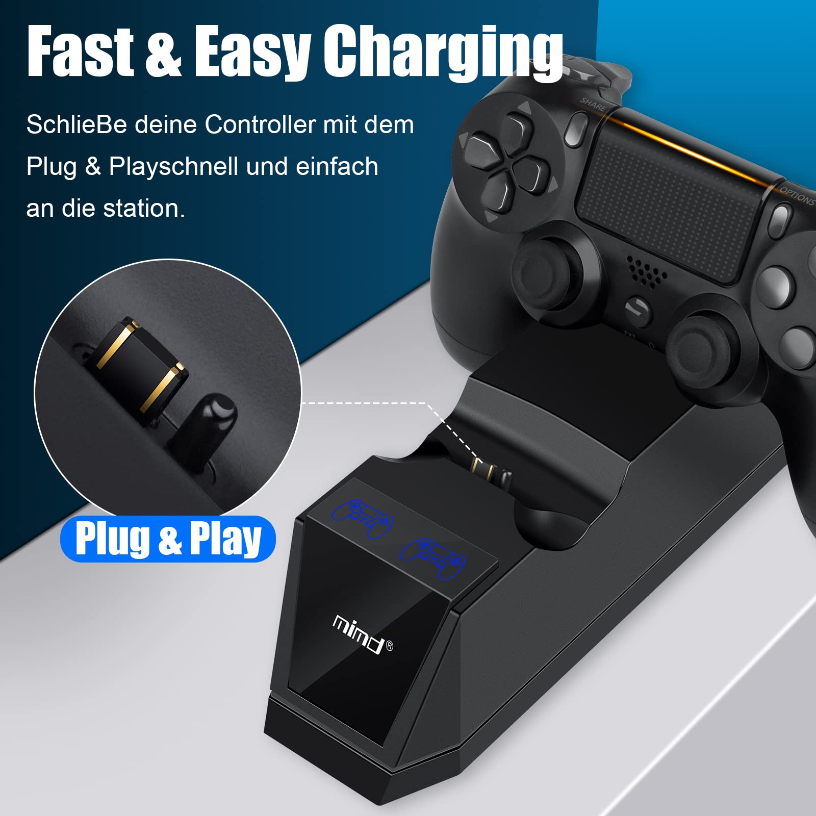 ARyee Stazione di ricarica controller PS4, caricatore per controller PS4, doppia stazione di ricarica con cavo di ricarica USB per Playstation4/PS4/PS4 Slim/PS4 Pro, ricarica rapida 1,8H