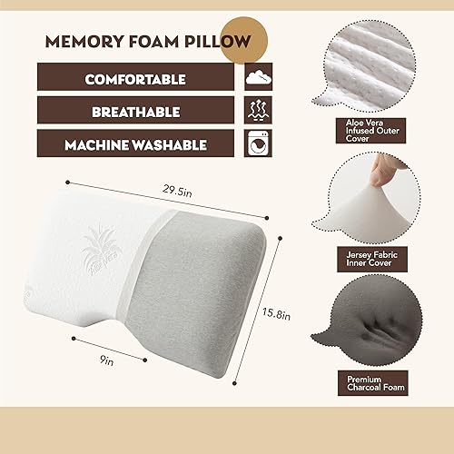 Miniatura 2 de EGOHOME Almohada cervical para el cuello, almohada para dormir de lado para dormir, almohada de espuma viscoelástica con infusión de aloe vera para