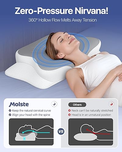 Miniatura 4 de Almohada cervical para aliviar el dolor de cuello, almohada ergonómica de espuma viscoelástica con funda de enfriamiento, almohada de apoyo