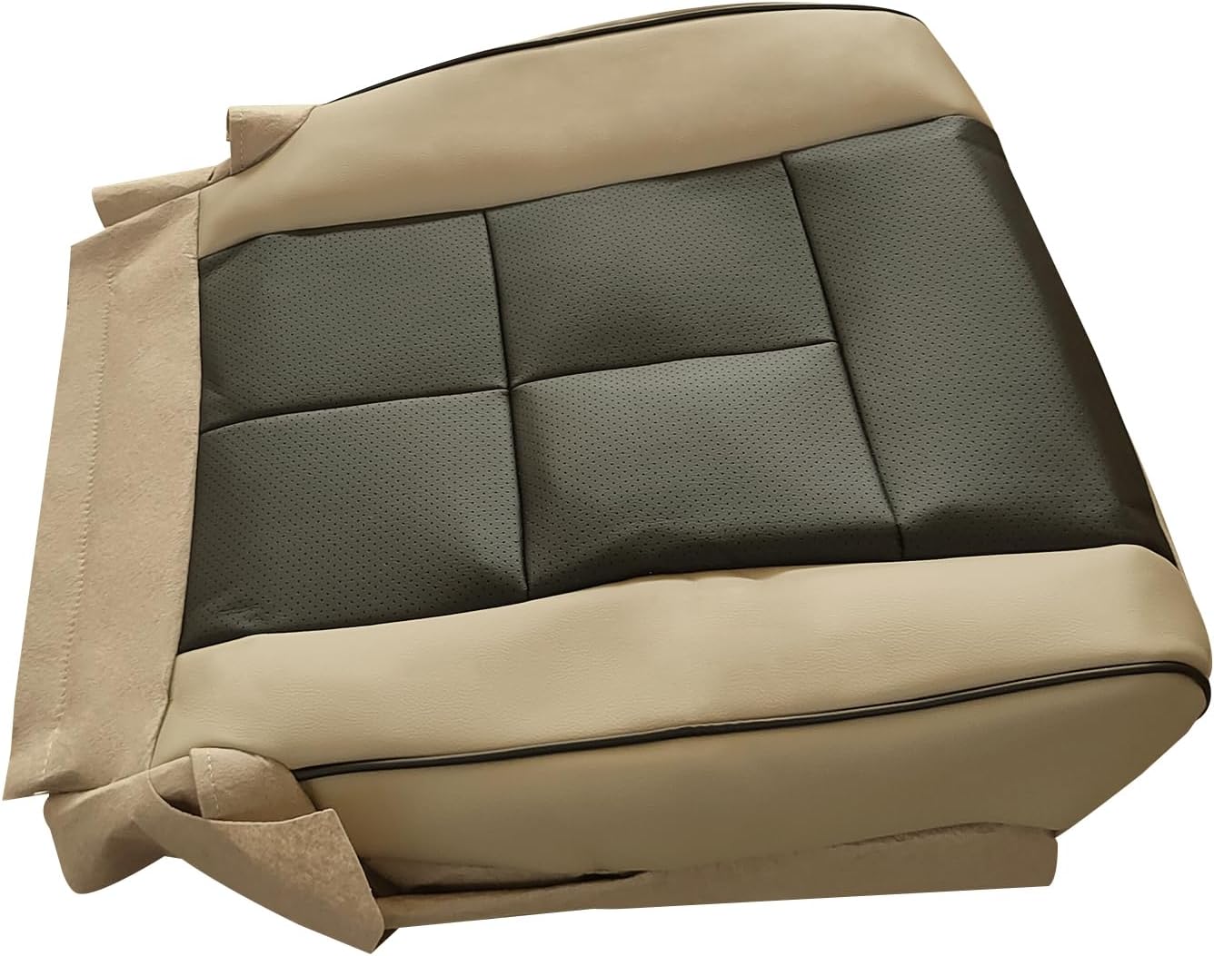 Driver Side Bottom Seat Cover Perforated Fits for Lincoln Navigator 2007-2014 Microfiber Leather, Tan/Black