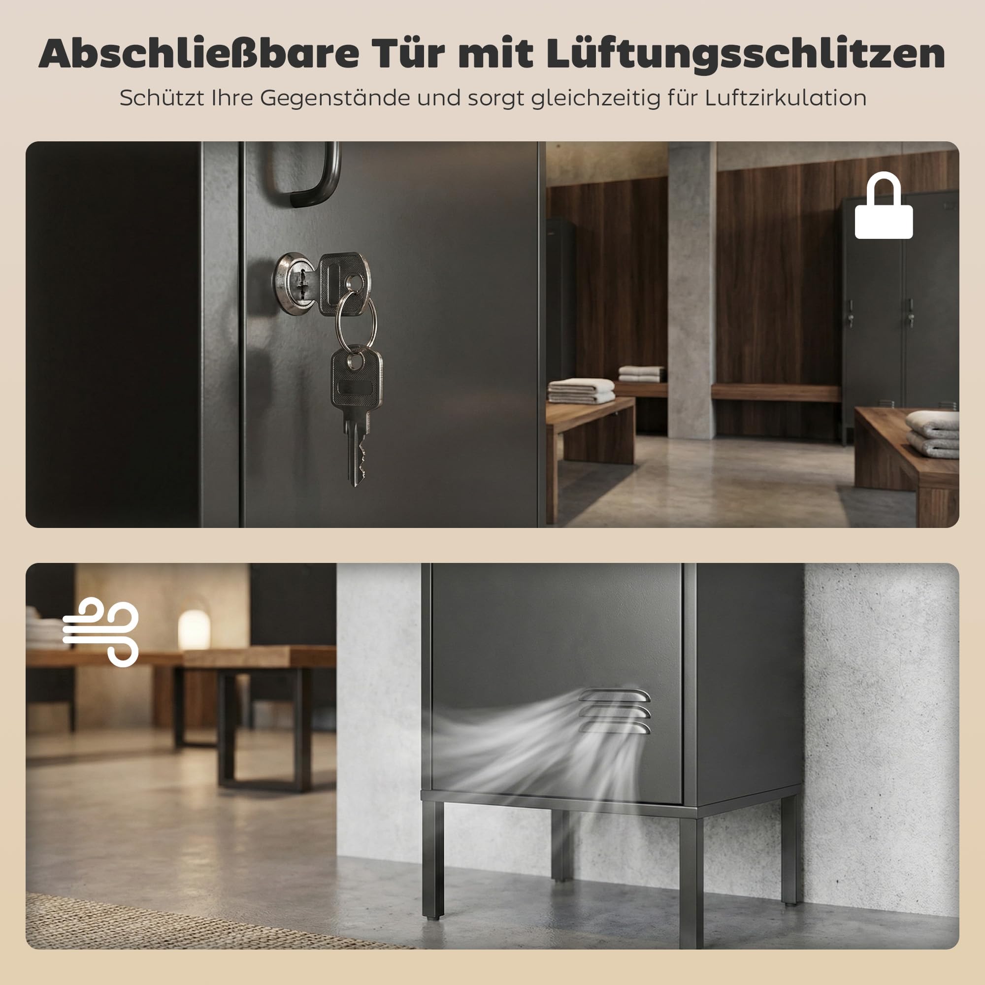 HOMCOM Metallshrank Spind Abschließbar Schließfachschrank mit Kleiderstange, Namensschildhalter, Lüftungsschlitze und Ablage Kleiderschrank Aufbewahrungsschrank 40x40x179cm Schwarz