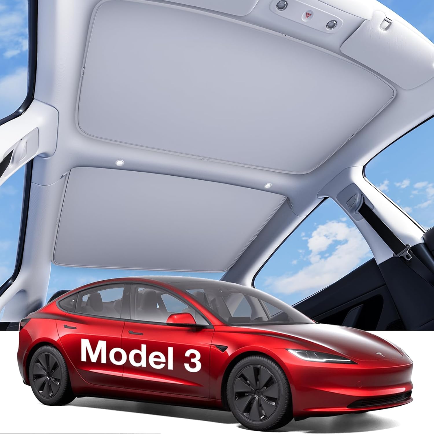 Wigoo Tesla Model 3 Sunshade Roof [Never Sag, Nano Ice-Crystal Coatings] SkyGrid Sunshade Texture, Heat Insulation Glass Roof Sun Shade, Accessories for Tesla Model 3 2020~2026 Highland, Light Gray