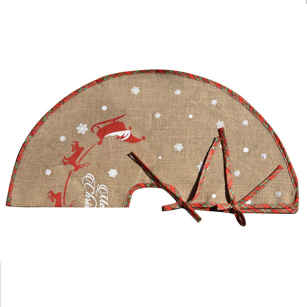 Tapis cache-pied de sapin de Noël Amajoy toile jute flocons neige blancs 30" décoration fête motif écossais rouge vert