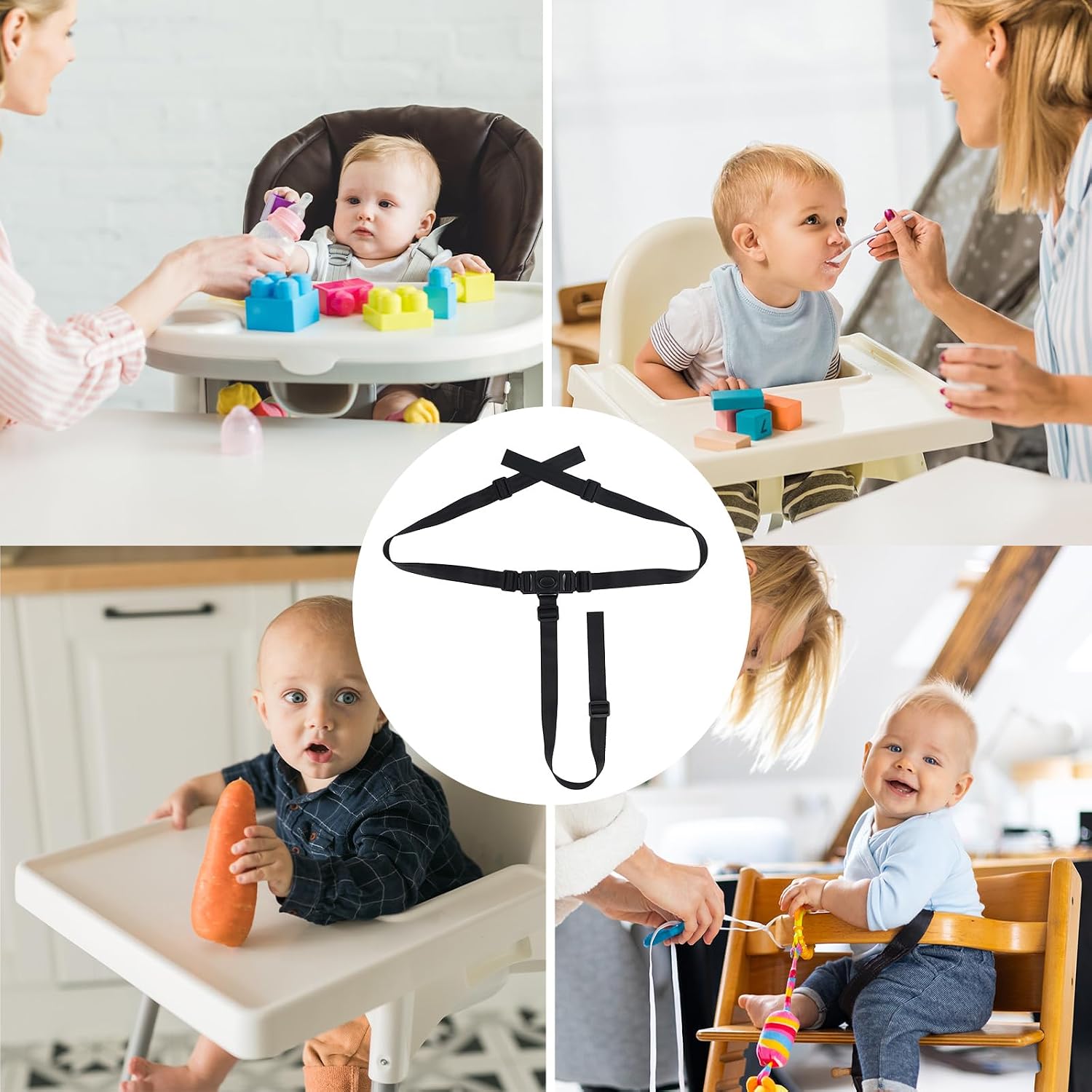Universal 3-Point Harness for Baby High Chair, Adjustable Safety Seat Belt for Toddler Stroller Pushchair & Child Bike Heavy-Duty Nylon Replacement Straps Swing Accessories with Crotch Buckle (Black)