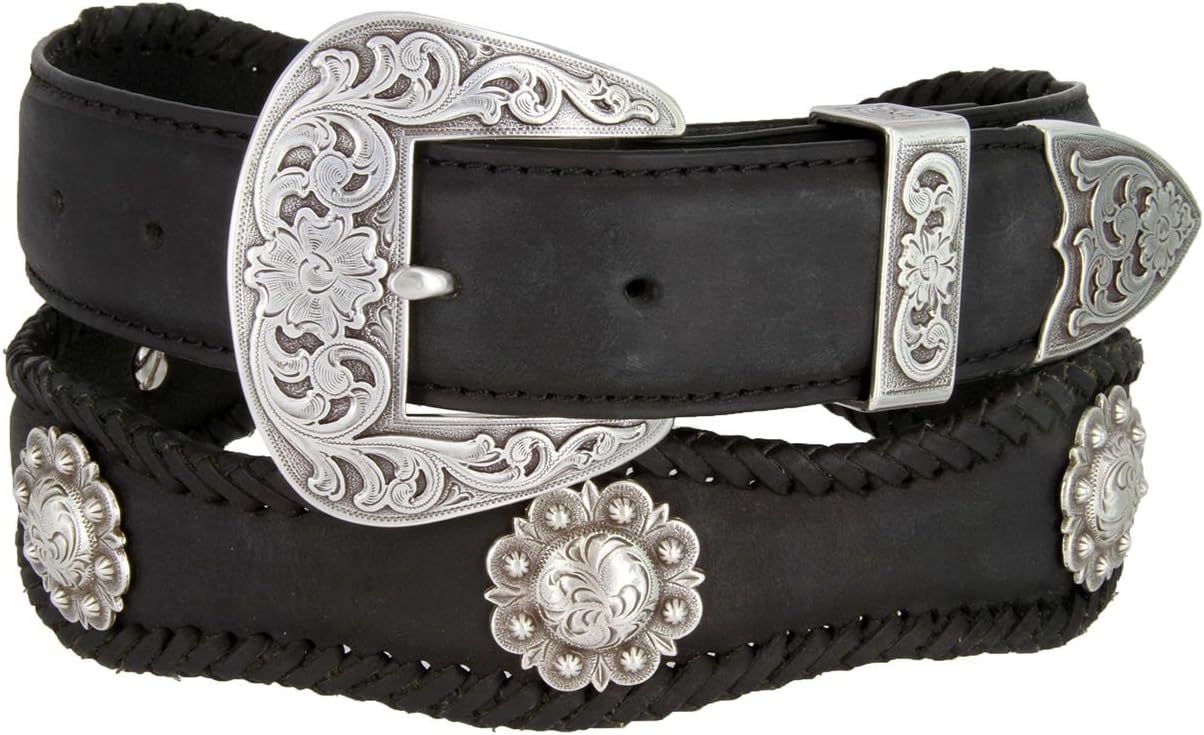 Western Fort Worth Men's Saddle Berry Conchos Scalloped Belt 1 1/2" Wide