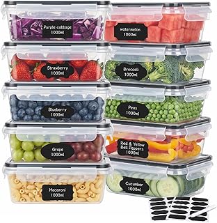 Hotec Frischhaltedosen mit Deckel, 10 x 1 L, Clip & Close Frischhaltedosen-Set, Meal Prep Boxen, 100 Prozent dicht, spülmaschinen, gefrier, mikrowellenfest, Gefrierbehälter & Küche