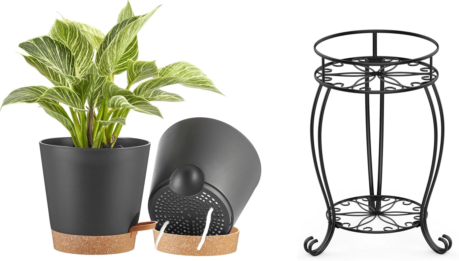 FaithLand 2 Tier Plant Stand and 2-Pack 8 Inch Self Watering Pots Bundle